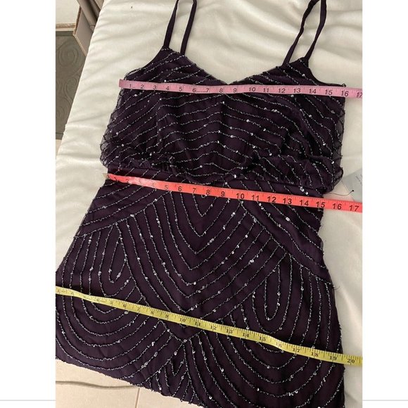 NEW Adrianna Papell Embellished Blouson Gown in Amethyst/Gunmetal [SZ 10‎ ] - Picture 7 of 14